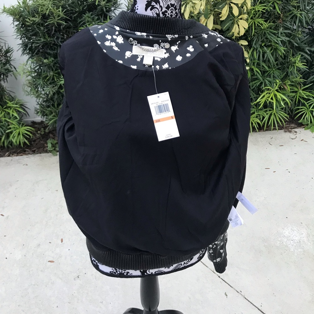 Michael Kors Jacket Black Silver Flowers Roses 🌹Zip Women's Size XS S - Picture 6 of 9